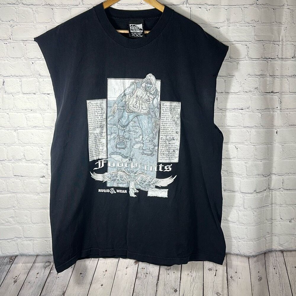 Vintage Rugid Wear Footprints Religious T Shirt size‎ XXL made in the USA
